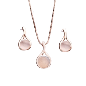 Roségoud Legering Roze Kattenoog Steen Ketting En Oorbellen Voor Dames Elegante Waterdruppel Hanger Banket Sieraden