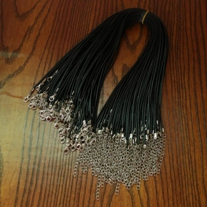 Bulk black wax rope necklaces with silver lobster clasps and extension chains for DIY jewelry