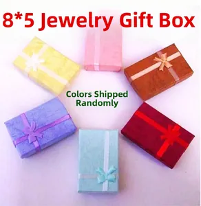 Set of 6 rectangular jewelry gift boxes with satin ribbons in various colors, 8x5 size