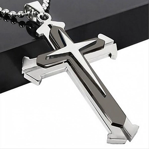 Men Fashion Triple Layered Alloy Cross Pendant Necklace Religious Punk Style Jewelry With Bead Chain Gift For Boys