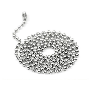 Detailed macro view of 304 stainless steel ball chain with polished silver finish beads