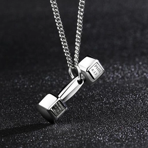 Fitness Dumbbell Pendant Necklace Alloy Engraved Phil 4 13 Gym Jewelry Sporty Style For Men Women Gold Silver Black Color
