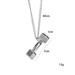 Men's silver dumbbell pendant necklace with 60cm chain for fitness fashion lovers