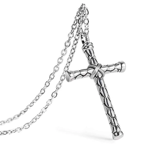 Industrial Woven Texture Cross Pendant Necklace Alloy Silver Religious Style Jewelry For Unisex Daily Party Accessory