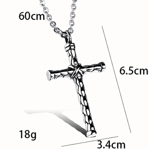 Men's silver cross pendant necklace with textured scales pattern and 60cm chain