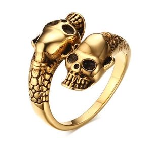 Verstellbarer Punk-Goldring mit Totenkopf-Design und Schuppen-Textur am Band