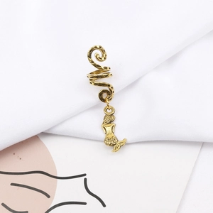 Detailed view of retro gold spiral hair braid accessory with mermaid pendant