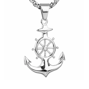Collier Pendentif Ancre Et Gouvernail Nautique En Acier Inoxydable Bijoux Rétro Punk Pour Hommes Et Femmes