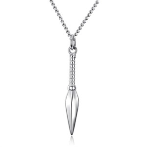 Pendentif fer de lance argenté avec texture spirale et chaîne corde en acier poli