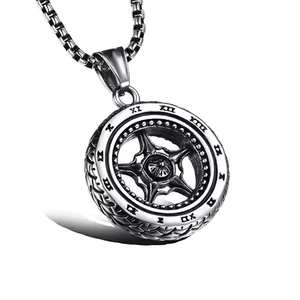 Vintage Industrial Wheel Hub Pendant Necklace For Men Stainless Steel Hub Star Pentagram Roman Numerals Biker Punk Jewelry