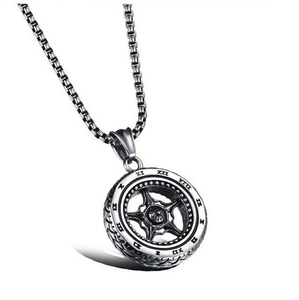 Titanium steel barbell plate pendant necklace for men featuring roman numeral wheel design