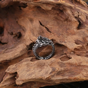 Vintage silver dragon open ring with detailed dragon scale texture in punk gothic style
