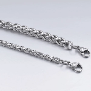 Bracelet chaîne de blé pour homme en acier titane avec fermoir mousqueton argenté