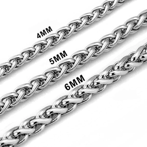 Détail des bracelets chaîne de blé en acier inoxydable 4mm, 5mm et 6mm en argent métal