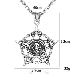 Collier pendentif pentagramme tête de mort gothique en acier inoxydable avec chaîne de 60cm