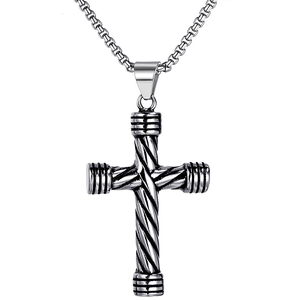 Hiphop Stainless Steel Alloy Twist Cross Pendant Necklace Vintage Industrial Style Box Chain Streetwear Jewelry For Men Women