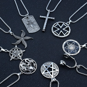 Vintage Stainless Steel Pendant Necklace For Men Women Punk Gothic Alloy Dragon Cross Thor Hammer Fashion Jewelry Accessory