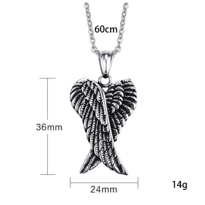 Vintage Angel Wings Feather Pendant Necklace in distressed metal with 60cm chain