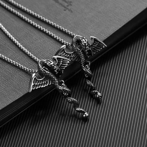 Gothic dragon pendant necklaces with vintage black stainless steel carving details