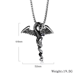 Detail view of dragon pendant with dimensions 64mm by 52mm and 19.5g weight info