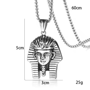 Collier pendentif Pharaon hiphop pour homme en acier inoxydable argenté avec mesures