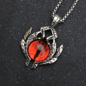 Retro punk style stainless steel necklace featuring a mystical red demon eye pendant