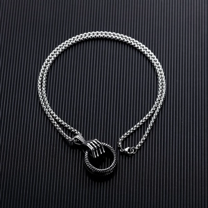 Hip hop skull hand clutching circle pendant on heavy steel chain necklace for men and women