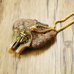Collier hip hop pour homme avec pendentif Pharaon égyptien doré et chaîne robuste