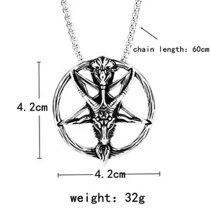 Vintage stainless steel necklace featuring a gothic goat Baphomet star pendant with 60cm chain