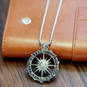 Retro hip hop sun god pendant necklace in silver finish with success and money engraving