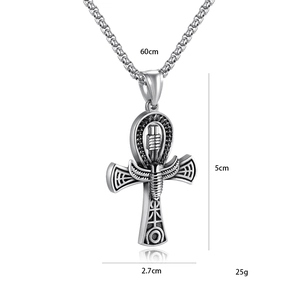Vintage stainless steel Ankh cross necklace with 60cm chain and antique finish