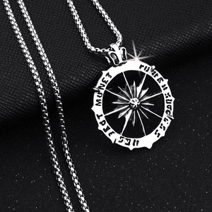 Retro Sun God pendant necklace in silver stainless steel with a classic box chain link