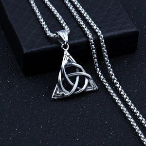 Vintage silver Triquetra knot triangle pendant with durable stainless steel box chain