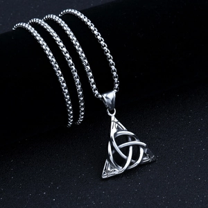 Vintage silver Viking Celtic knot pendant necklace with durable stainless steel box chain