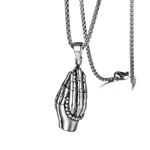 Stainless Steel Chain Alloy Praying Hands Pendant Necklace Gothic Religious Jewelry Antique Silver Medallion For Men Women