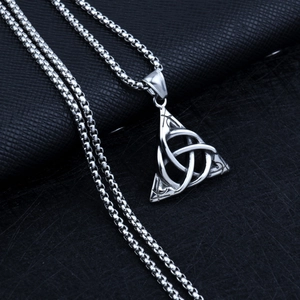 Vintage silver Viking Triquetra pendant necklace with black Celtic knot detailing