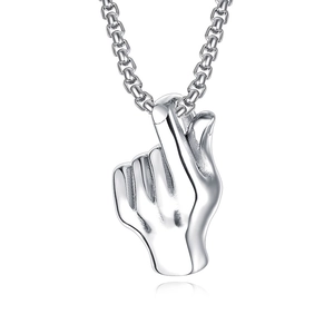 Polished stainless steel necklace featuring a creative heart gesture hand pendant with chain