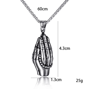 Vintage stainless steel praying hands necklace with 60cm bead chain and silver pendant