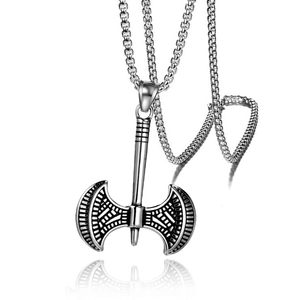 Vintage Stainless Steel Box Chain Alloy Double Headed Axe Pendant Necklace For Men Viking Punk Gothic Retro Jewelry