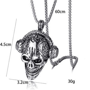 Punk skull wearing headphones pendant with 60cm steel chain for men's fashion