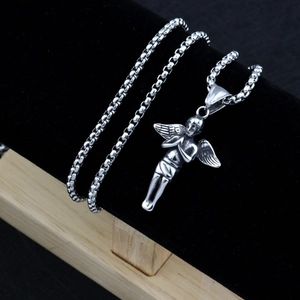 Collier hip hop avec pendentif ange chérubin en argent et chaîne vénitienne classique