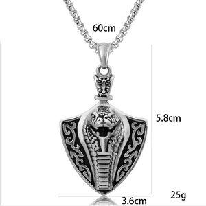 Collier pendentif Cobra royal égyptien et bouclier vintage en argent pour homme, 60cm