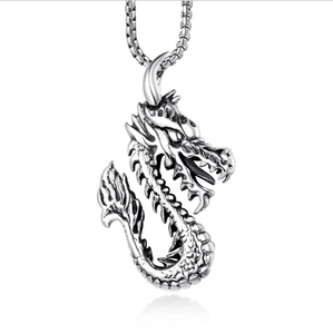 Vintage Dragon Pendant Necklace With Stainless Steel Box Chain Alloy Mythical Creature Totem Hip Hop Rock Jewelry For Men Women