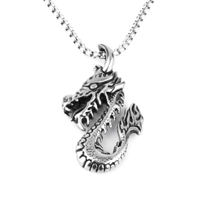 Retro dragon head pendant necklace for men made of vintage style titanium steel with box chain