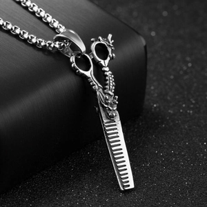 Collier pour hommes avec pendentif ciseaux de sculpteur dragon en argent vintage et chaîne