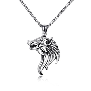 Retro Viking Wolf Head Pendant Necklace Stainless Steel Box Chain For Men Hip Hop Gothic Jewelry Nordic Animal Totem