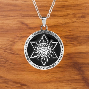 Vintage Ägyptischer Ares Hexagramm Lotus Anhänger Halskette in Silber und Schwarz Finish