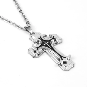 Collier Pendentif Croix en Alliage Gothique pour Hommes Femmes Vintage Multicouche Émail Bijoux Religieux Rétro Hip Hop