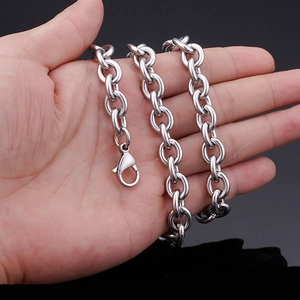Bracciale Collana Minimalista in Acciaio al Titanio con Catena a O per Uomo Donna Unisex Catena a Maglie Lucide Argento Galvanizzato