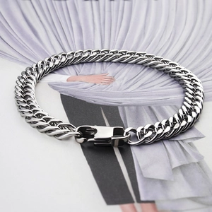 Bracelet Collier Chaîne Maille Gourmette en Acier Inoxydable 10mm pour Hommes Femmes Unisexe Punk Streetwear Bijoux Minimalistes